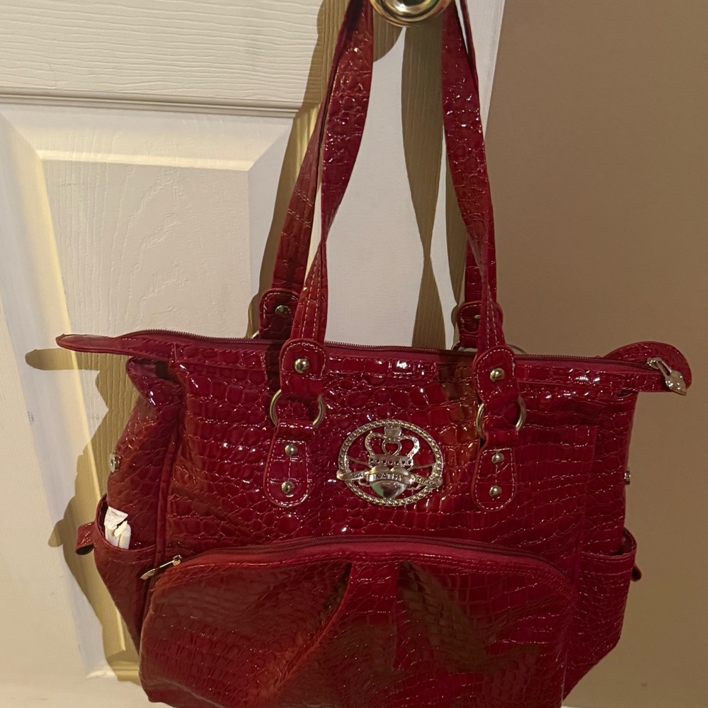 Chic Red Embossed Shoulder Bag